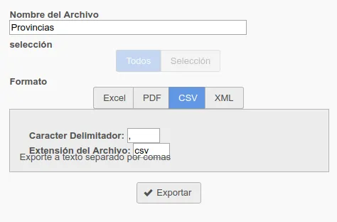 Opciones de CSV