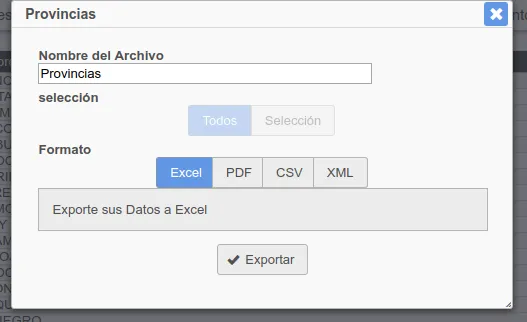 Formulario de exportación